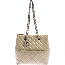 Chanel Beige Quilted Patent Leather In the Business North/South Bag
