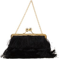 Dolce and Gabbana Black Fabric and Satin Fringed Chain Clutch