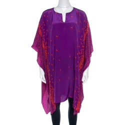 Issa London Purple Butterfly Printed Silk Beach Cover Up Kaftan ( One Size )