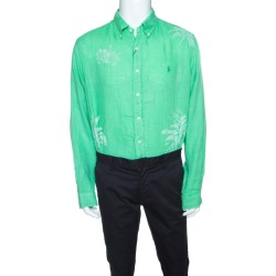 Ralph Lauren Key West Green Palm Printed Linen Button Down Shirt XL