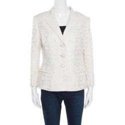 Dolce and Gabbana Cream Floral Jacquard Embellished Button Blazer L