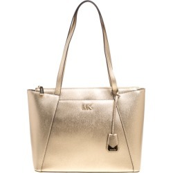 Michael Kors Light Gold Leather Maddie East West Top Zip Tote