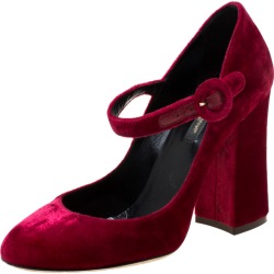 Dolce and Gabbana Burgundy Velvet Mary Jane Pumps Size 36.5