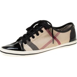 Burberry Beige/Black Nova Check Canvas and Patent Leather Lace Up Sneakers Size 37