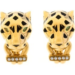 Cartier Panthere de Cartier Diamond Tsavorite Garnet 18k Yellow Gold Earrings