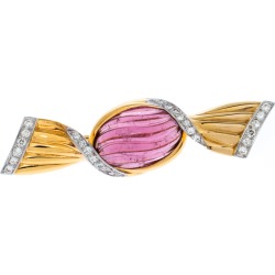 Bvlgari Bon Bon Wrapped Candy Tourmaline Diamond 18k Yellow Gold Pin Brooch