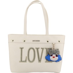 Love Moschino White Faux Leather Love Applique Tote