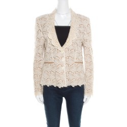 RED Valentino Beige and Cream Cutout Floral Embroidered Blazer L