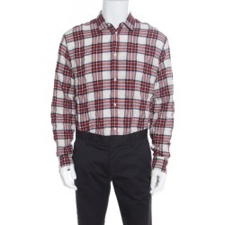 Dsquared2 Red Plaid Check Cotton Herringbone Weave Relaxed Dan Shirt L