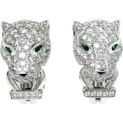 Cartier Panthere De Cartier Diamond Emerald & Onyx 18k White Gold Earrings