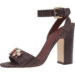 Dolce and Gabbana Beige Jeweled Raffia & Snakeskin Sandals Size 40