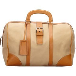 Prada Brown Leather And Canvas Boston Bag