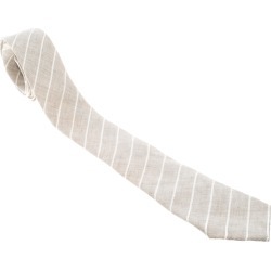 Brunello Cucinelli Beige and Cream Diagonal Striped Linen Tie