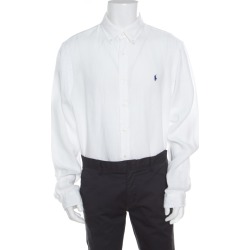 Ralph Lauren White Linen Logo Embroidered Slim Fit Button Down Shirt XXL