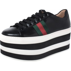 Gucci Black Leather Peggy Web Detail Platform Sneakers Size 36