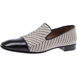 Christian Louboutin Black/Black Leather And Raffia Slip On Loafers Size 39