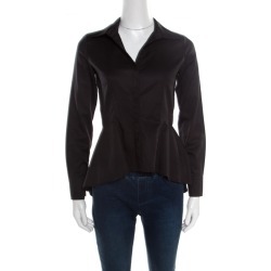 CH Carolina Herrera Black Cotton Peplum High Low Blouse XS