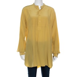 Joseph Mustard Yellow Silk Crepe de Chine Long Sleeve Maine Shirt L