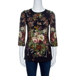 Dolce and Gabbana Black Key and Floral Print Long Sleeve Top S