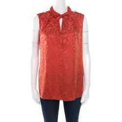 Marc by Marc Jacobs Red Wild Cherry Pattern Silk Jacquard Sleeveless Top M