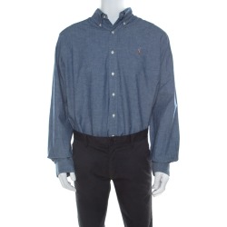 Ralph Lauren Blue Cotton Linen Blend Button Down Classic Fit Shirt XL