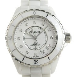 Chanel White Ceramic Daimond J12 Automatic Men's Wristwatch 37MM