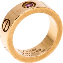 Cartier Love Pink Sapphire 18K Rose Gold Band Ring Size 46