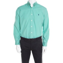 Ralph Lauren Green and Blue Checked Cotton Classic Button Down Shirt M