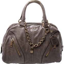Prada Olive Green Leather Front Zip Boston Bag