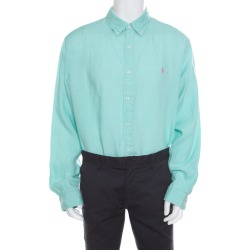 Ralph Lauren Mint Green Linen Logo Embroidered Slim Fit Button Down Shirt XXL