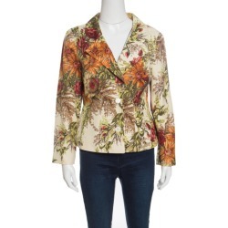Dolce and Gabbana Cream Floral Printed Silk Knit Blazer M
