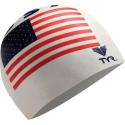 TYR Wrinkle-Free Silicone Swim Cap, USA Flag