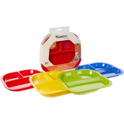 Arrow Home Products For Kids Assorted Plastic Square Divided Plate 4 pk