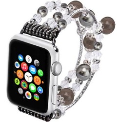 Replacement Bands for Apple Watch Series 1, 2, & 3 - Jeweled Silver/Black 38MM