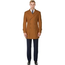 Men's Double- or Single-Breasted Peacoat Wool Blend Dress Jacket - Double-Breast - Caramel - X-Large