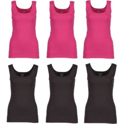 Gildan Women�s Ribbed Cotton Tank Top (6-Pack) - Medium - Pink/Smoke (3 of each)