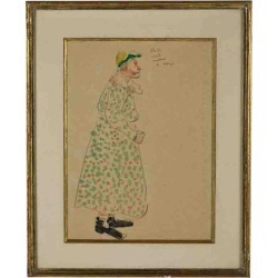 Edmond Amedee Heuze (France 1884-1967), "Le Clown", Pencil Drawing and Watercolor Painting on Paper, Florence Gould Sale, Sotheb
