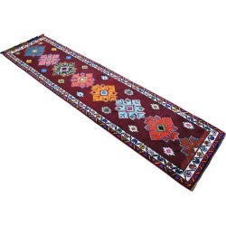 Kurdish Runner Herki Rug. Hand-Knotted Tribal Deep Pink Color Runner - 3? � 12?