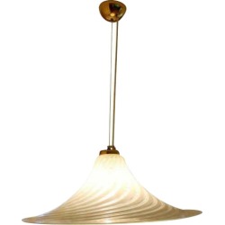 Mid Century Modern Murano Italian White Glass Brass Pendant Light Fixture 1970s