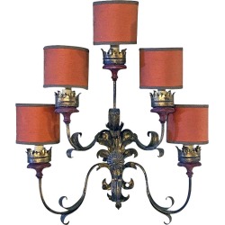 Baroque Style Italian Wall Lamp with Five Arms with Red Lampshades, 1950s found on Bargain Bro Philippines from Chairish for $719.00