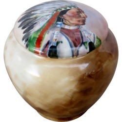 Mid 20th Century Native American in Full Beaded Headdress Gda Limoges Jar