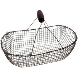 Gathering Basket Oval Wire Basket With Wooden Handle