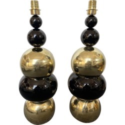 Contemporary Brass Murano Glass Atomo Lamps, Italy - a Pair