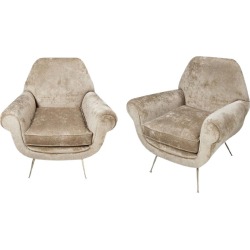 Italian Brass and Chenille Armchairs by Gigi Radice, 1960s, Set of 2 found on Bargain Bro Philippines from Chairish for $4022.00