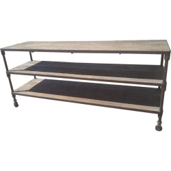 Restoration Hardware Dutch Industrial Sofa Media Table from Reclaimed Elm found on Bargain Bro from Chairish for USD $949.24