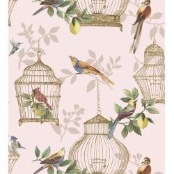 Sample - Wallquest for The House of Scalamandr� Audubon Wallcovering, Songbirds on Rose found on Bargain Bro Philippines from Chairish for $10.00