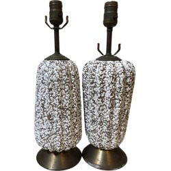 Mid Century Modern Textured Pottery Table Lamps - A Pair