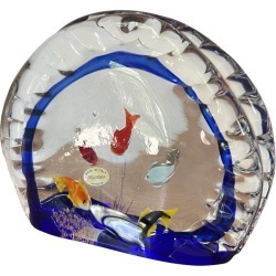 Vintage 1970s Mid-Century Modern Fish Tank Aquarium Murano Glass Paper Weight