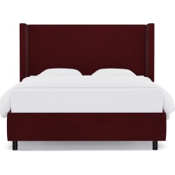 Modern Wingback Bed | Queen | Bordeaux Velvet