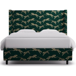 Modern Wingback Bed | Queen | Polo Green Cheetah
